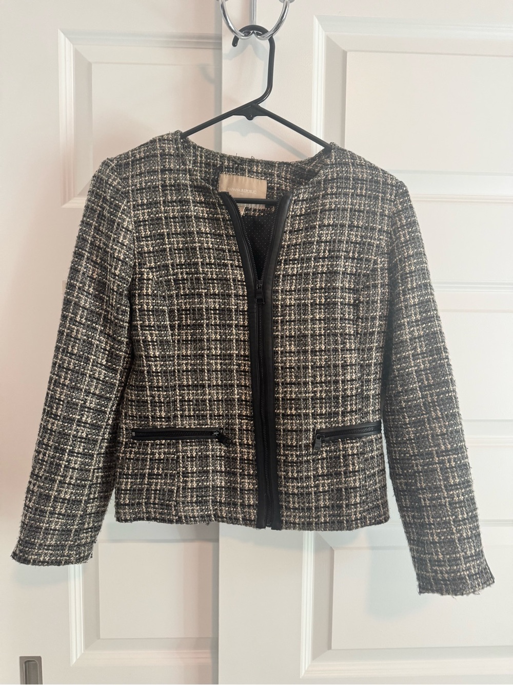 Banana Republic Black & Grey Tweed Zip-Front Jacket